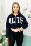 156415 Sardonlu Fermuarli Crop Sweatshirt